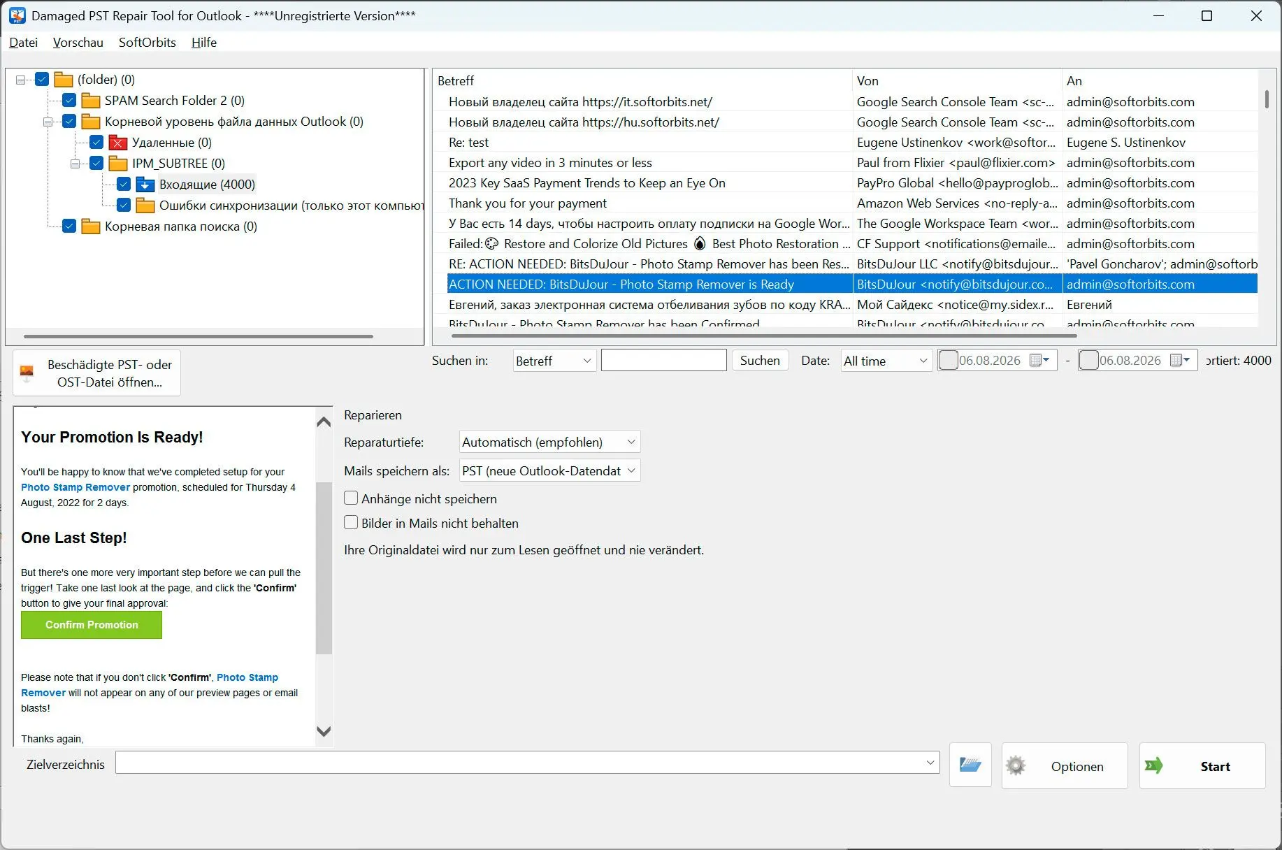 PST Repair Tool for Outlook Capturas de pantalla.