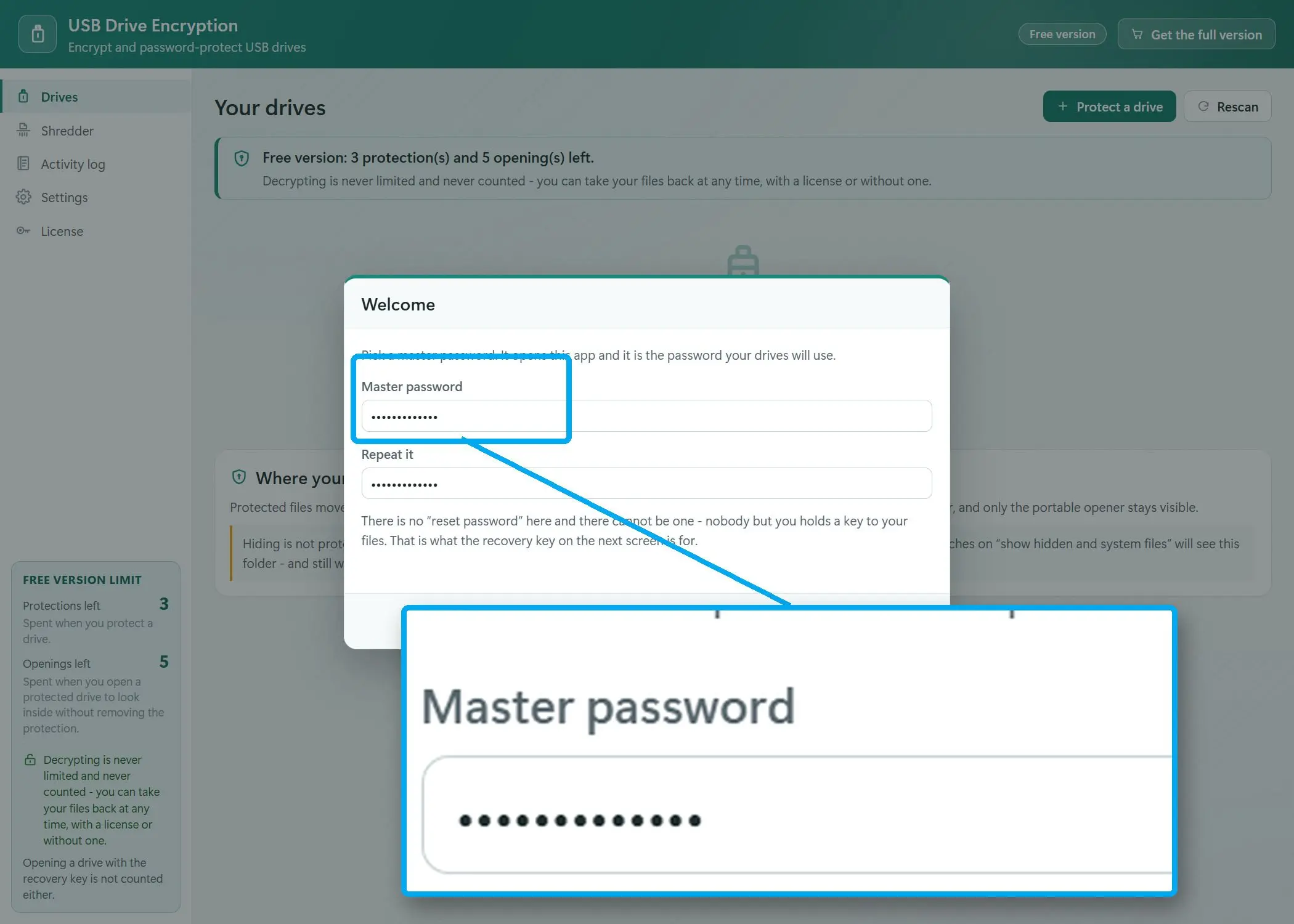 Configure su contraseña durante el primer uso.