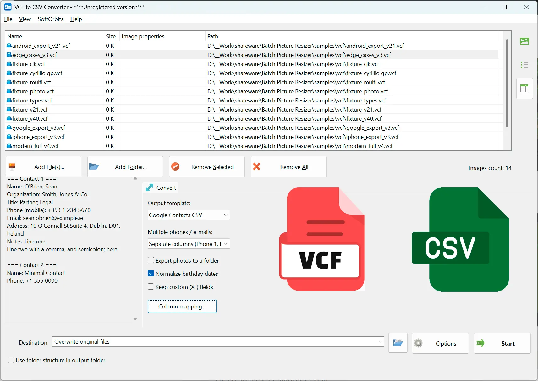 VCF to CSV Converter Software Capturas de pantalla.