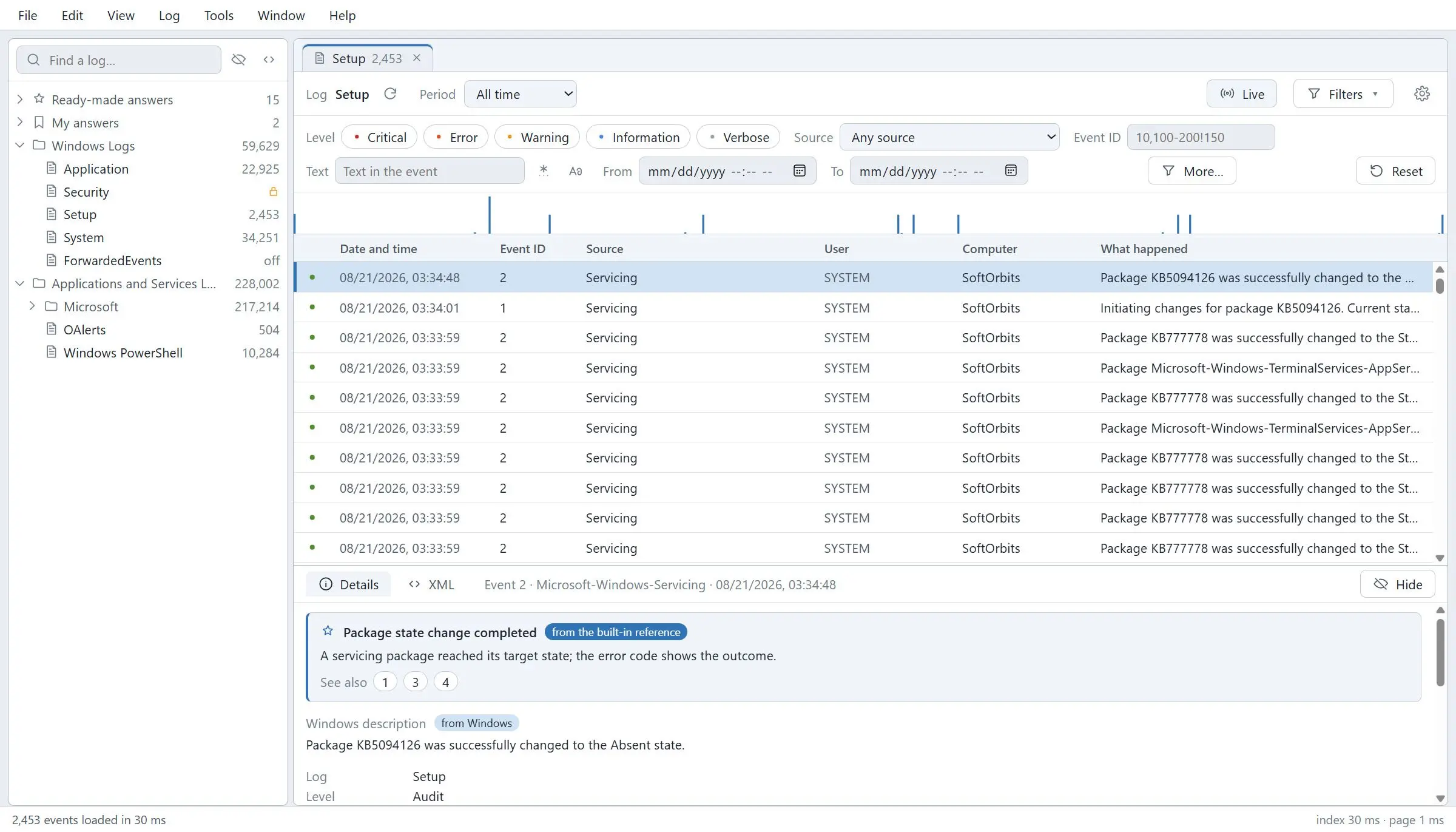 Windows Event Log Viewer Capturas de pantalla.
