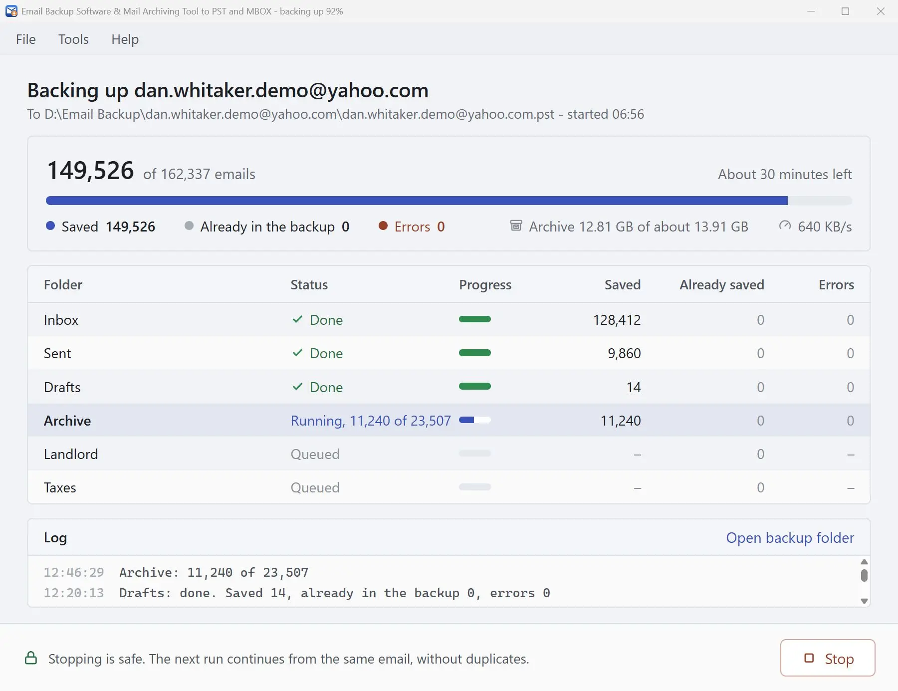 Email Backup Software & Mail Archiving Tool to PST and MBOX Capturas de pantalla.