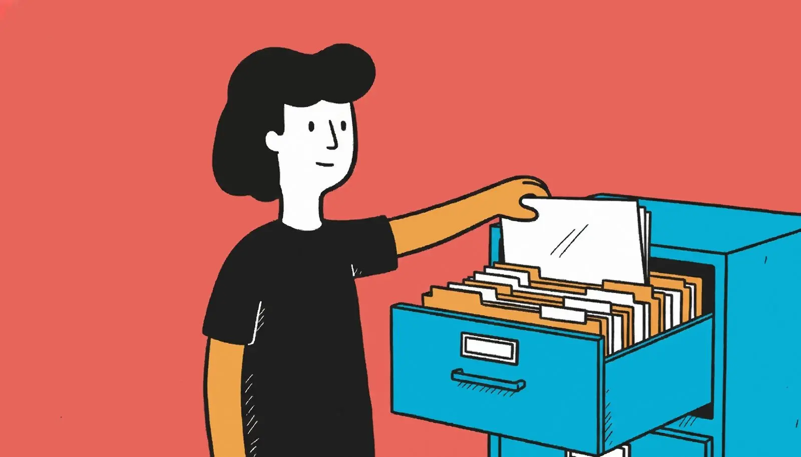 Una carpeta de papel extraída de un archivador repleto.