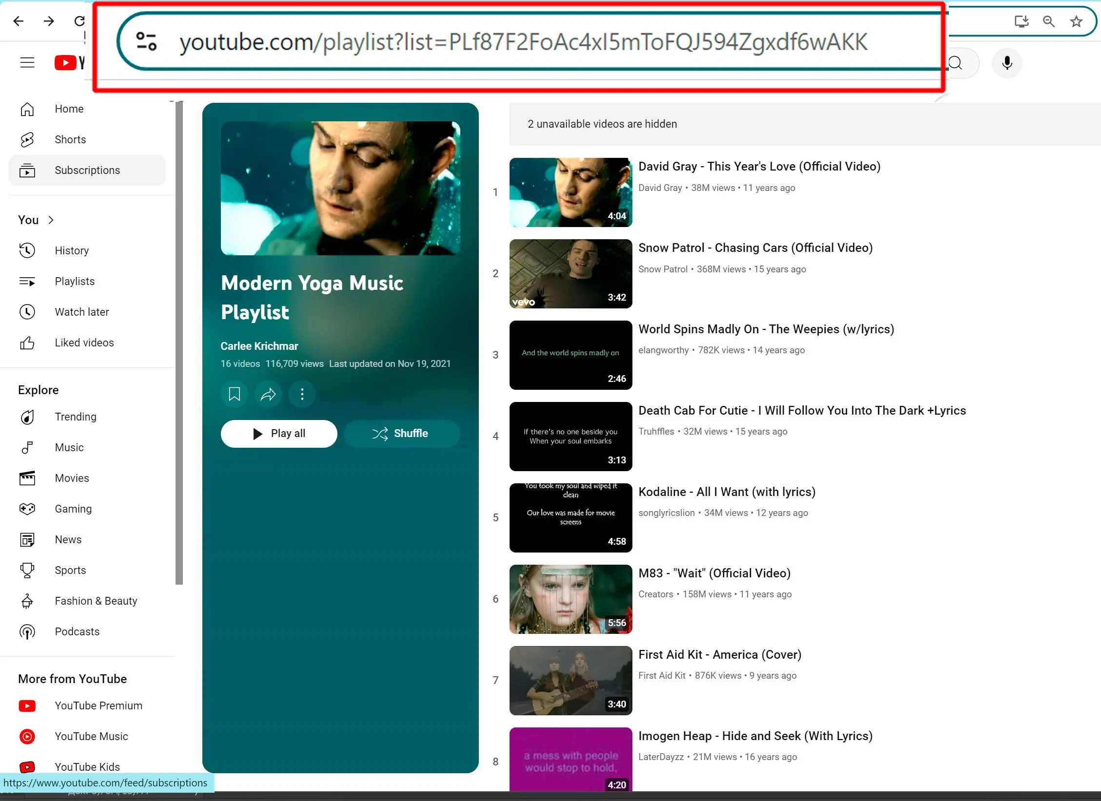 Copie la URL de la Lista de Reproducción.
