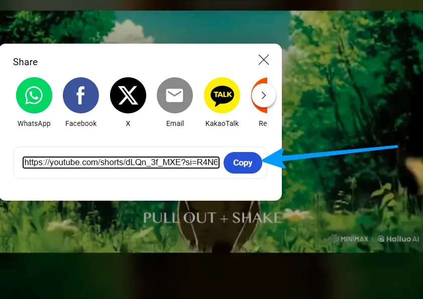 Copie la URL del Short.